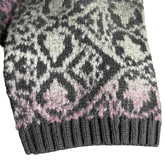 Cotton Blend Fair Isle Cardigan L Vintage VTG Ombre Collared Sweater Purple Gray - Picture 11 of 13